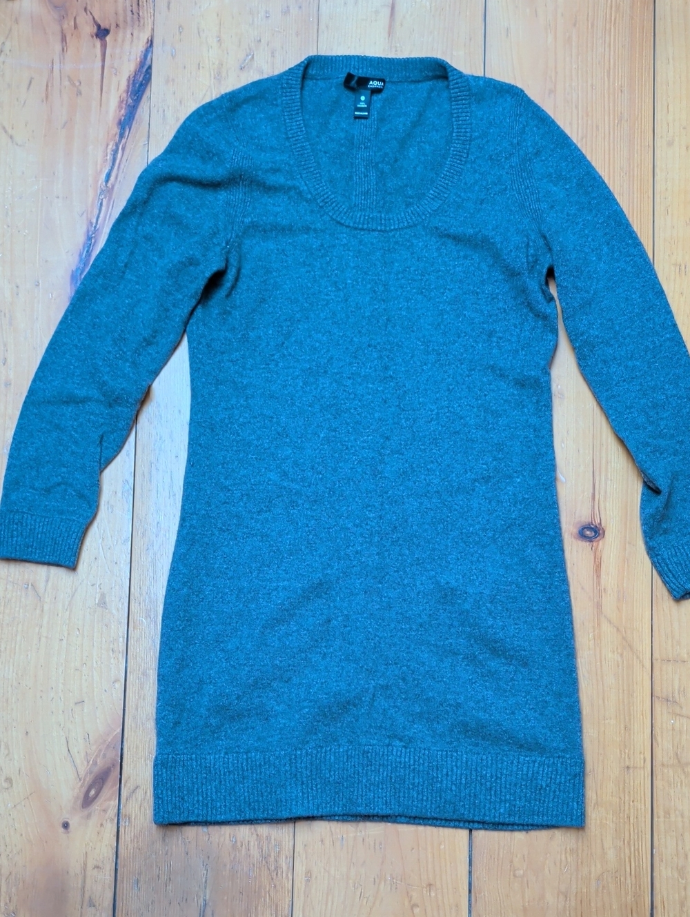 Aqua Gray 100% Cashmere Long Sleeve Knit Mini Dress